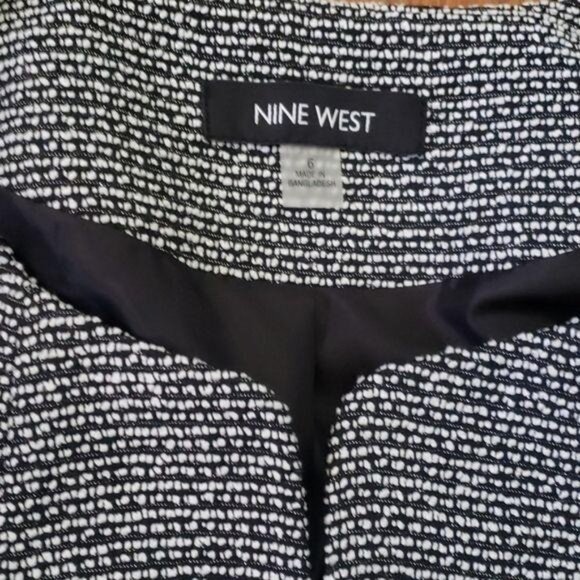 Nine West Womens Black & White Textured Open-Front Jacket W/ Bow Sleeve Accents - Picture 4 of 5